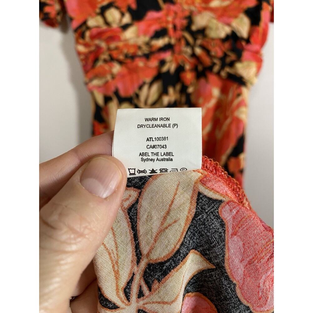 Abel the Label Vivid Dream Dress Womens XS Red Black Floral Ruffle Sleeve Maxi - Picture 10 of 10
